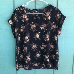 Blue Floral Chiffon Top